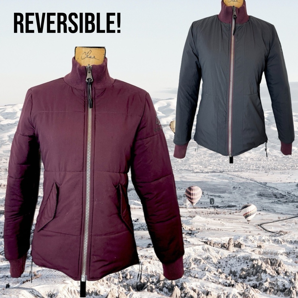 NORDEN PROJECT reversible puffer jacket burgundy black sustainable recycled